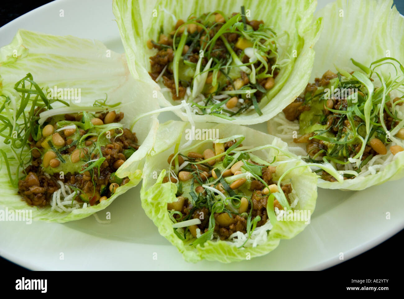 Minnesota Twin Cities Minneapolis Lettuce and chicken appetizer at Wolfgang Puck s restaurant 20 21 at Walker Art Center Stock Photo