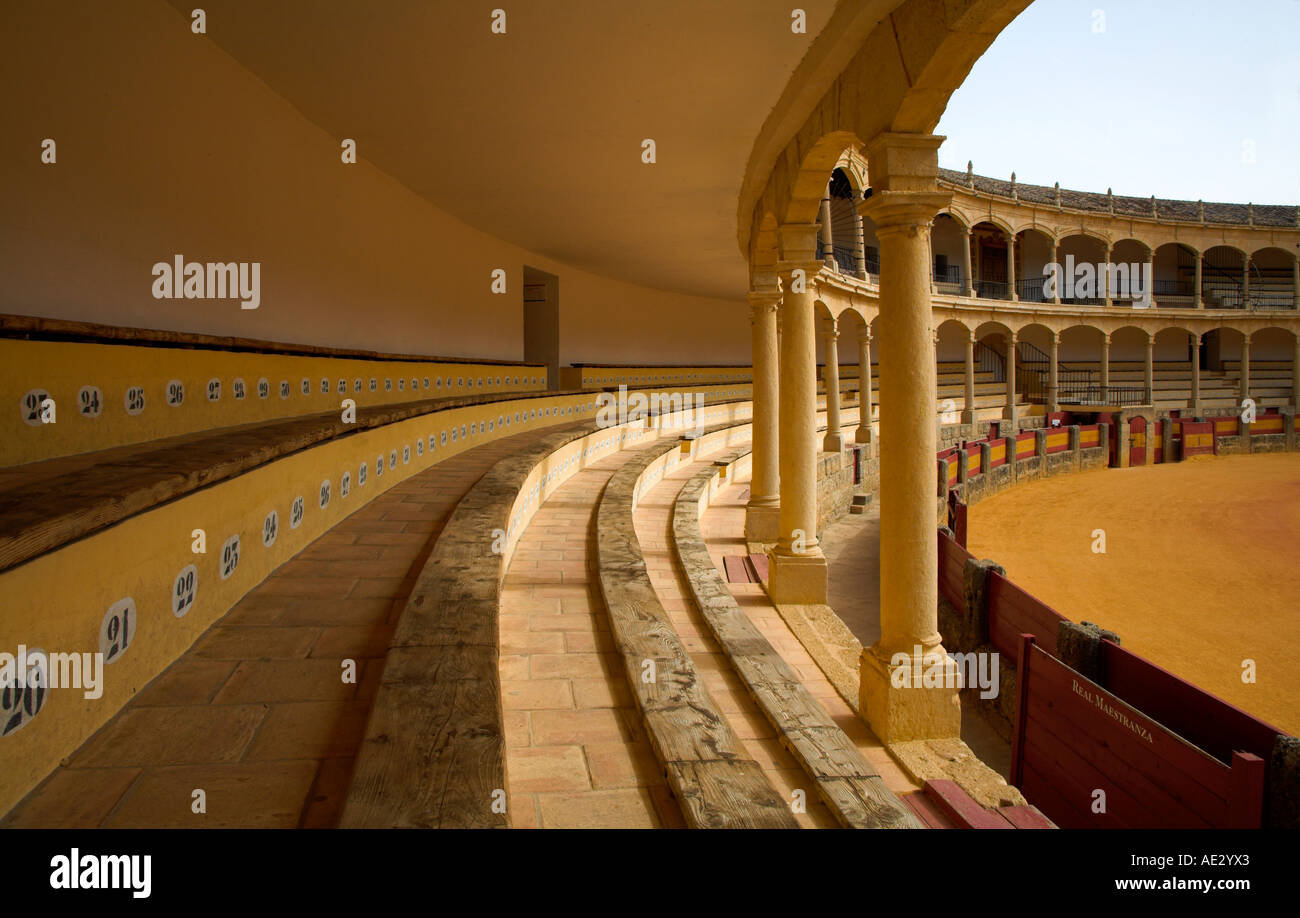 Rondas Bullring in bright sunshine showing the shape of the Bullring ...