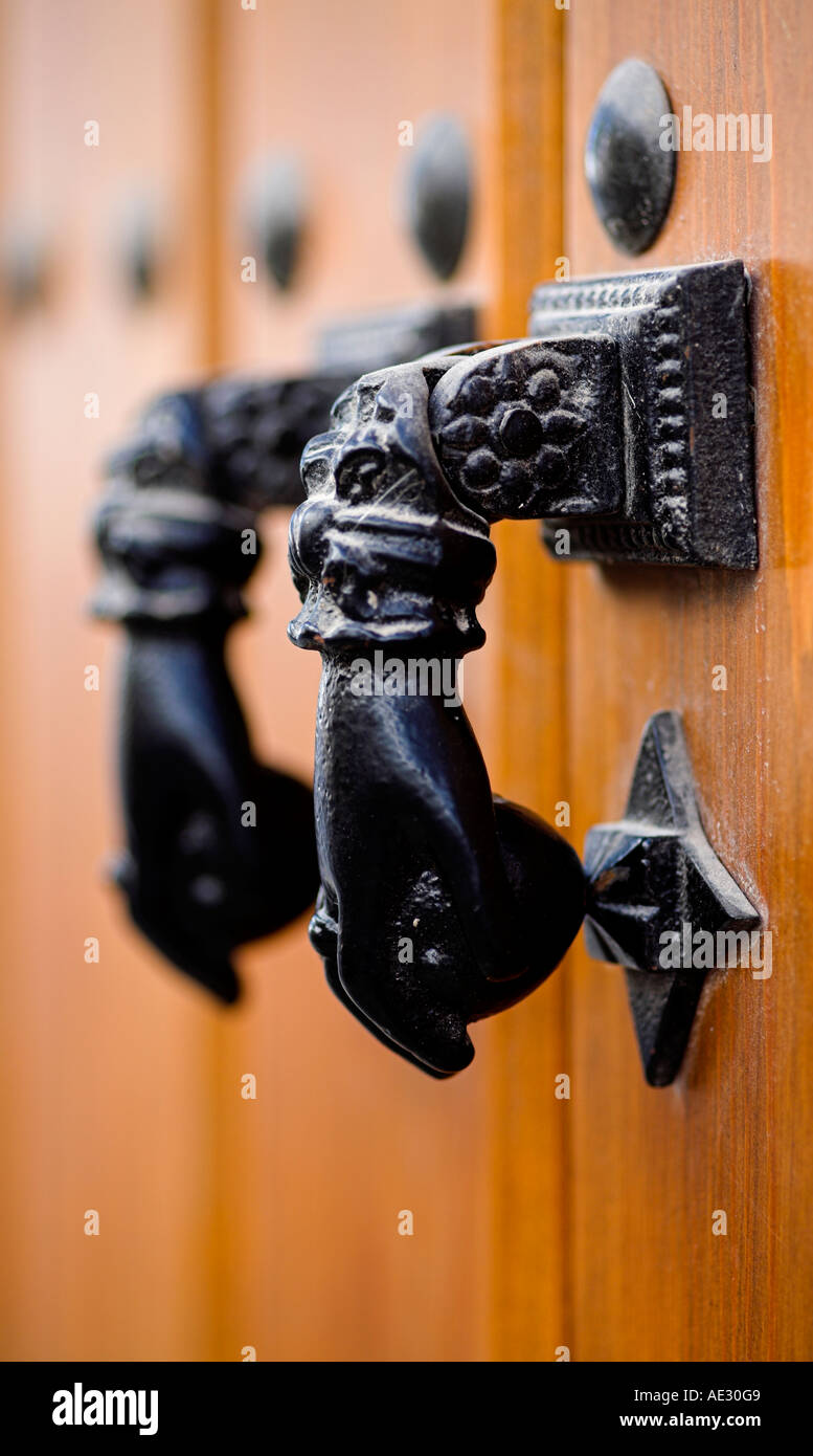 Details of Door knockers on doors in the old town of Ronda Andalucia Spain Stock Photo Alamy