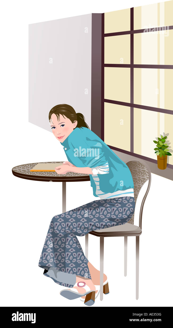 Portrait of a woman sitting on a chair with a book Stock Photo - Alamy