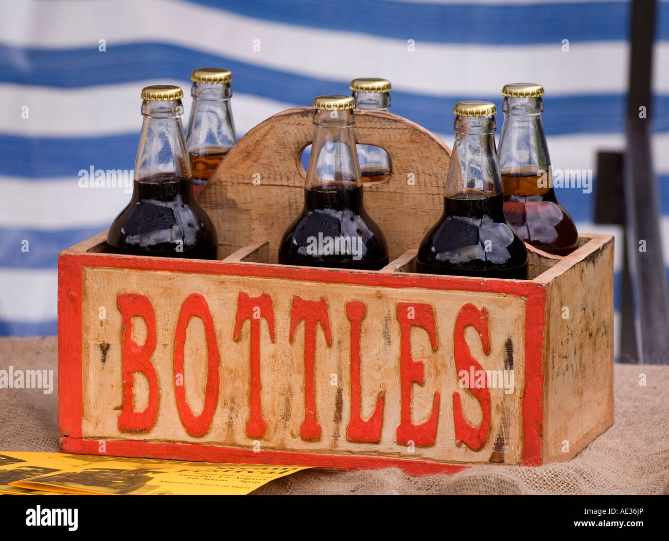 Six bottles of beer in an old-style beer crate. Picture by Jim Holden. Stock Photo
