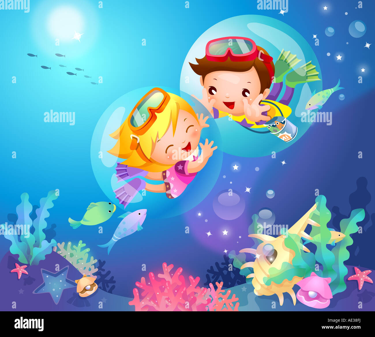 Side profile of a boy and a girl swimming underwater Stock Photo ...