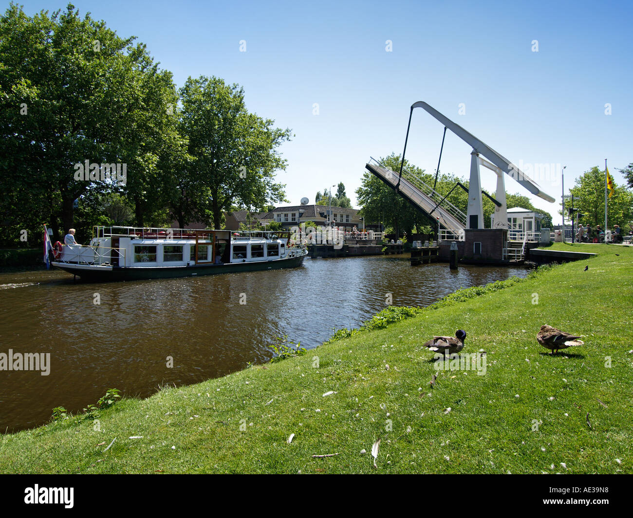 the Hambrug bridge in Delft opens for a passing boat Delft the Netherlands Stock Photo