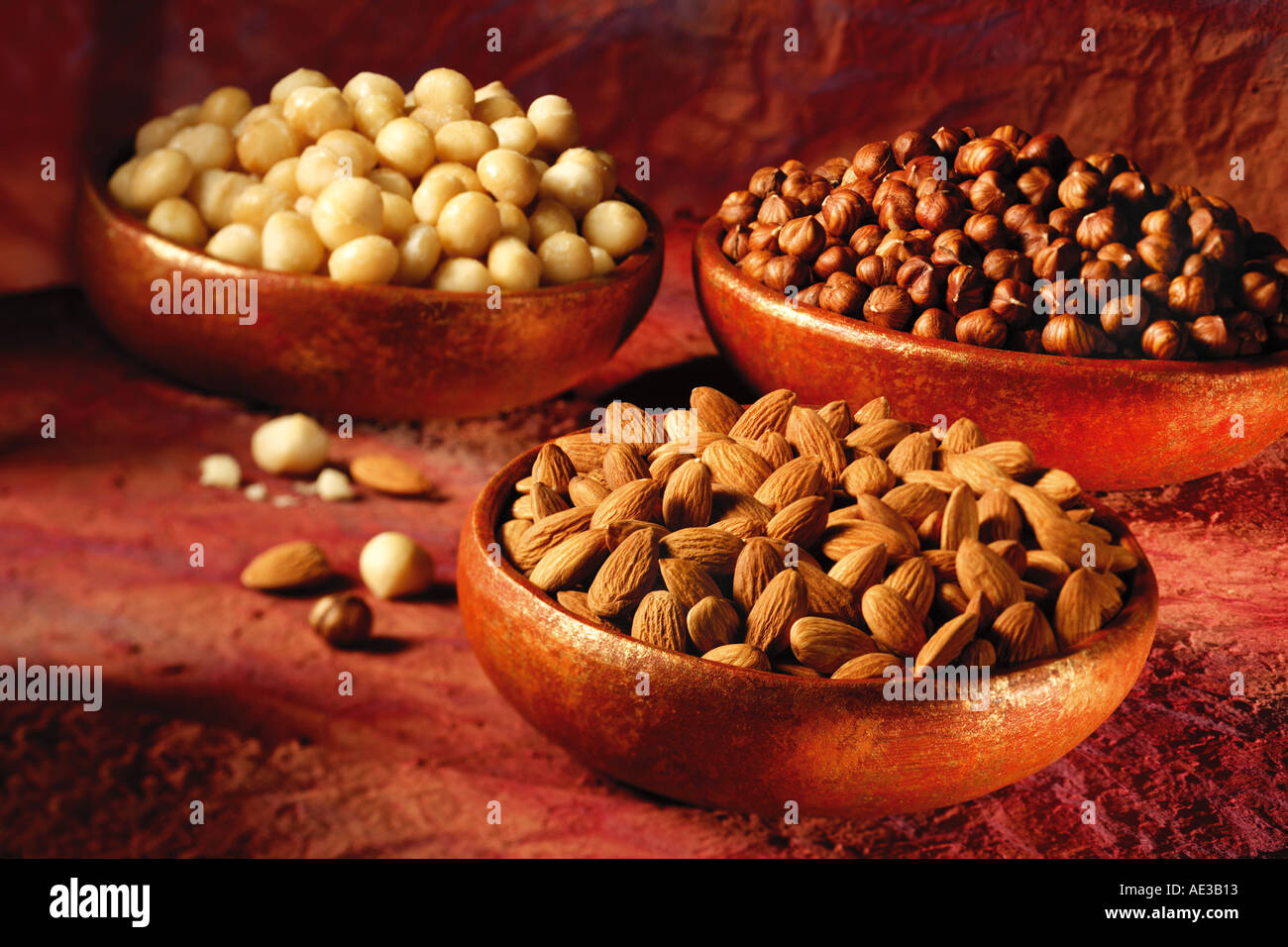 NUTS MACADEMIA ALMOND AND HAZEL Stock Photo