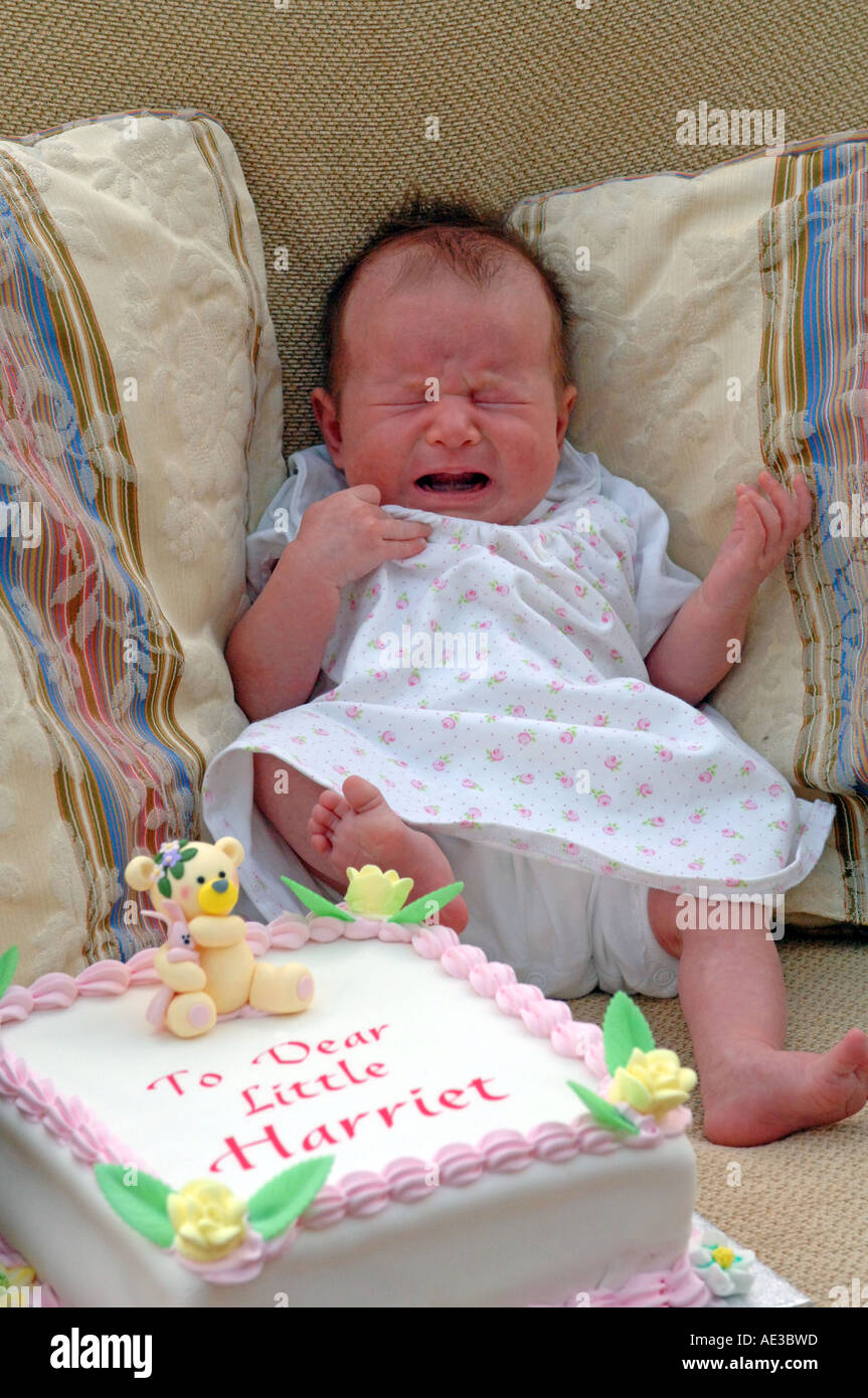 Crying Baby & cake Stock Photo