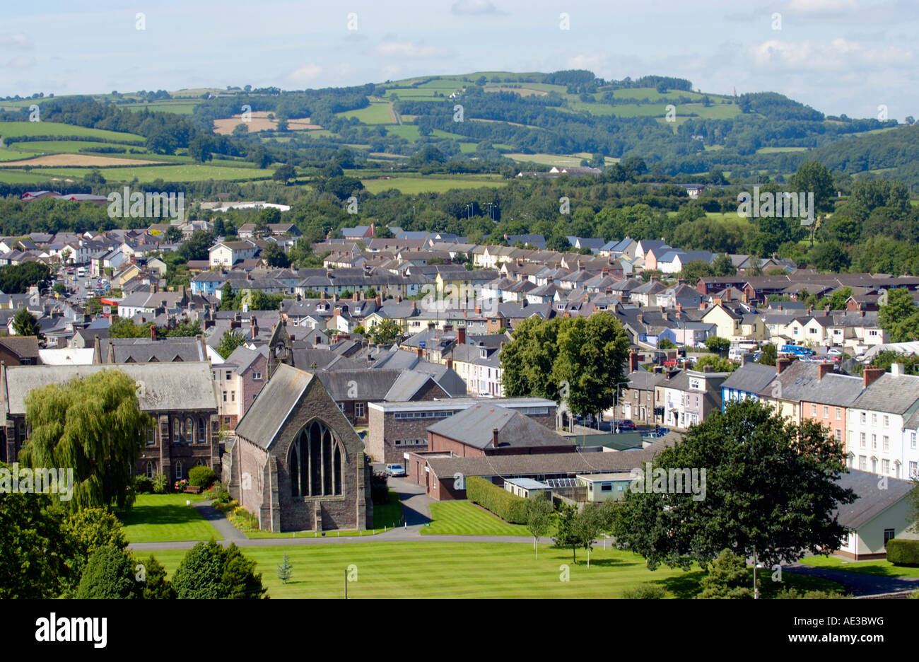 View over Christ College from Brecon town centre Powys Wales UK GB EU Stock Photo