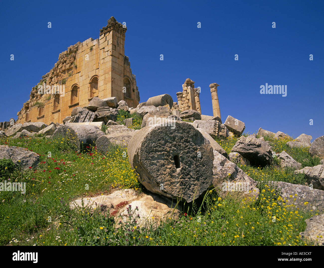 Stone ruins of the ancient Roman and Crusader city of Jerash near Amman Jordan Stock Photo