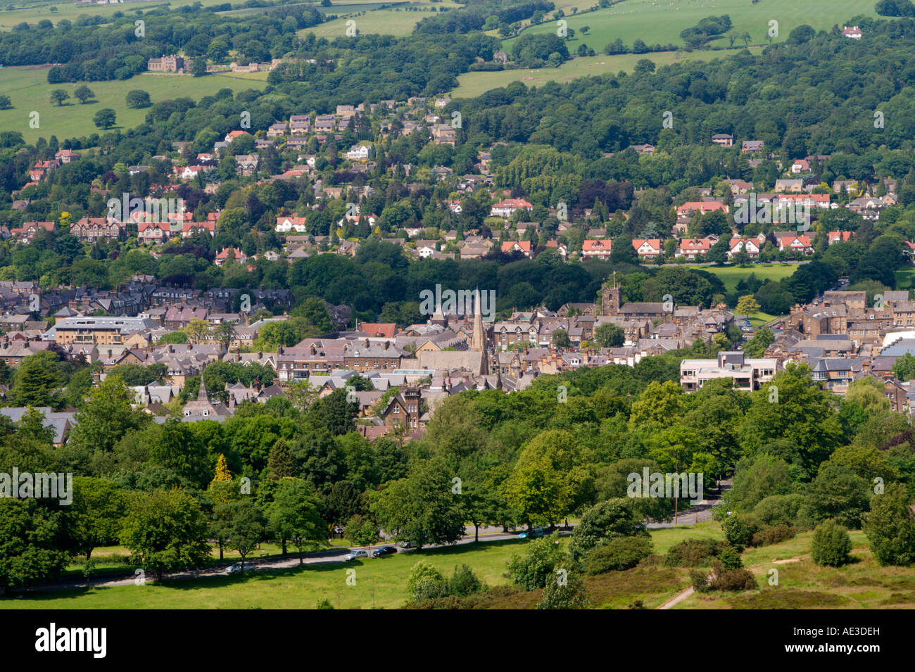 Ilkley town seen from Ilkley Moor Yorkshire UK Stock Photo Alamy