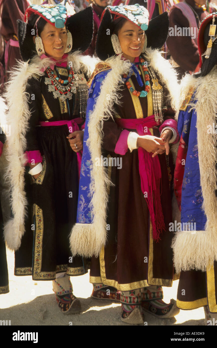 India Jammu and Kashmir Ladakh Leh women in traditional dress Stock