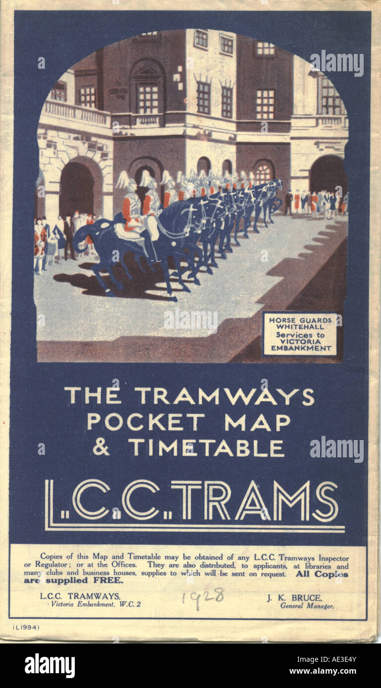 LCC Trams, Map and Timetable 1933 Stock Photo: 13555418 - Alamy