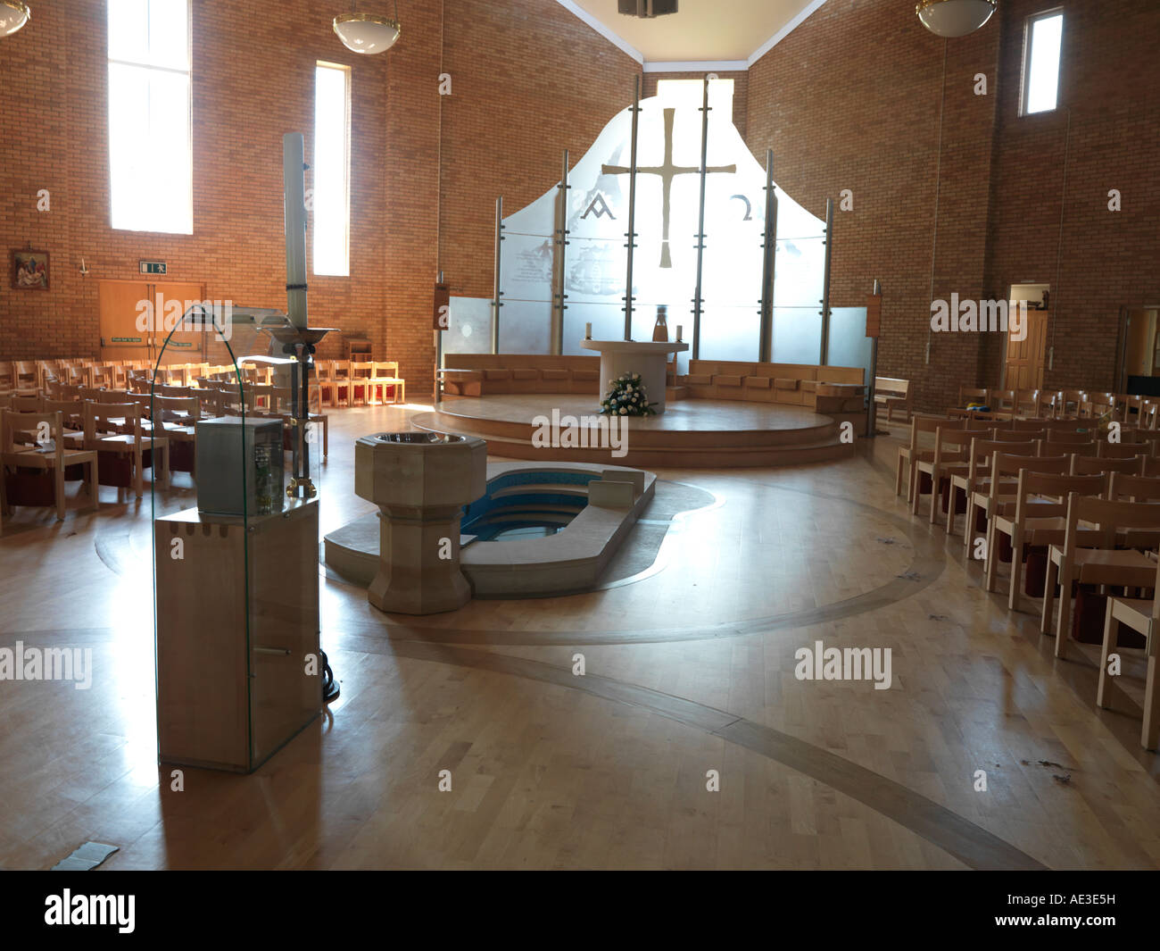 Interior of St Josephs Church Epsom Surrey England  Showing Glass Screen Stock Photo