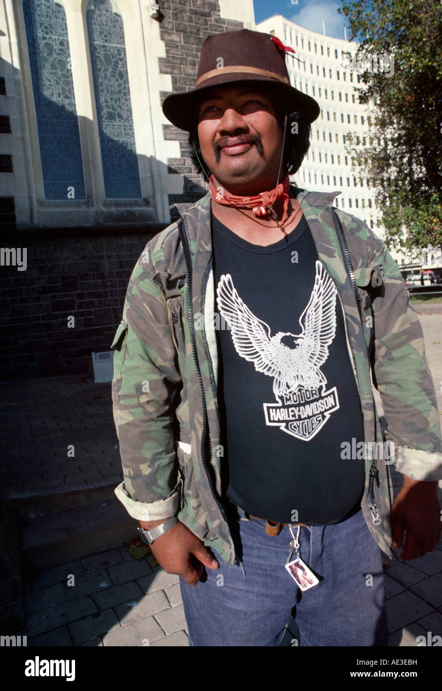 New Zealand Maori Man Wearing Harley Davidson Tee Shirt Stock Photo Alamy