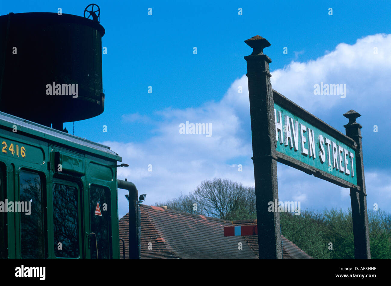 old fashioned type of southern railway platform sign at havenstreet isle of wight Stock Photo