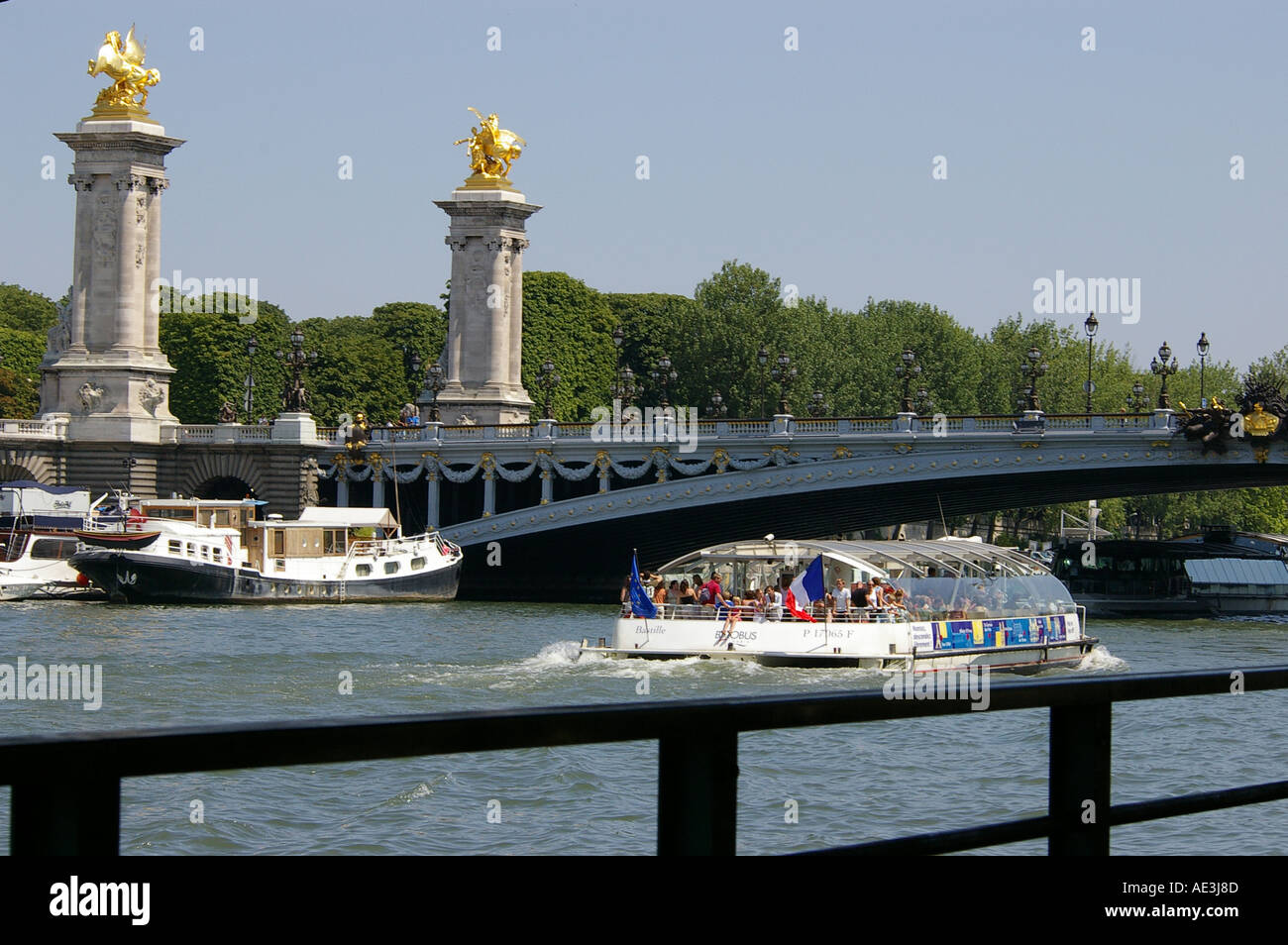 Tourist boats on the river Seine Paris Stock Photo