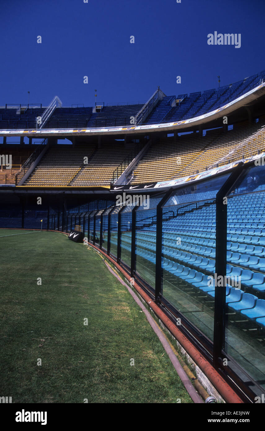 Security fence inside La Bombonera football stadium, home of Boca Juniors, La Boca, Buenos Aires, Argentina Stock Photo