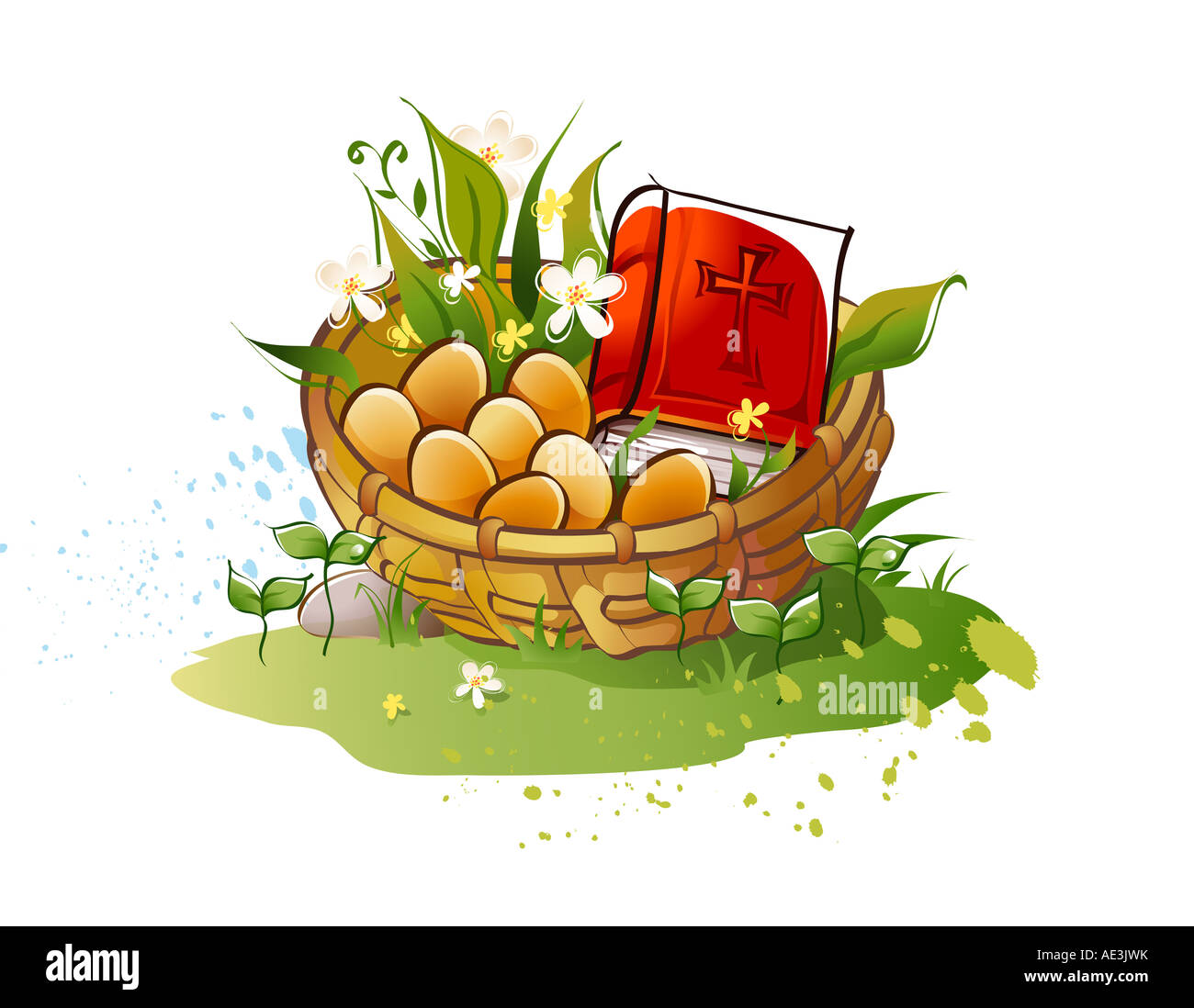 Closeup of the Bible and eggs in a basket Stock Photo Alamy
