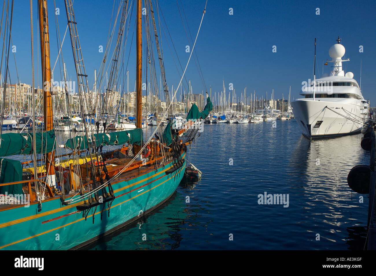 boats in the harbour at Barceloneta Barcelona Spain Stock Photo