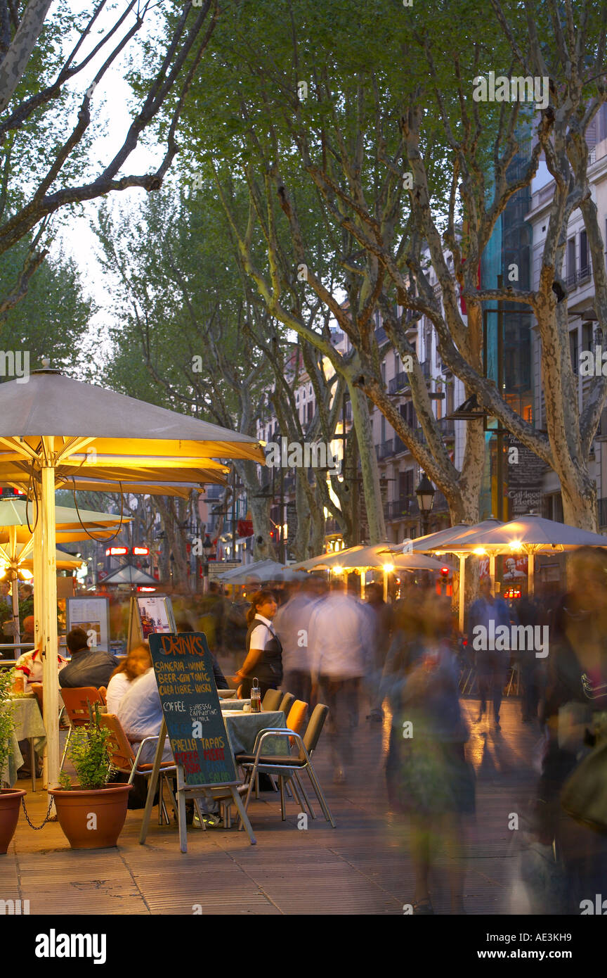 the Ramblas at dusk Barcelona Spain Stock Photo