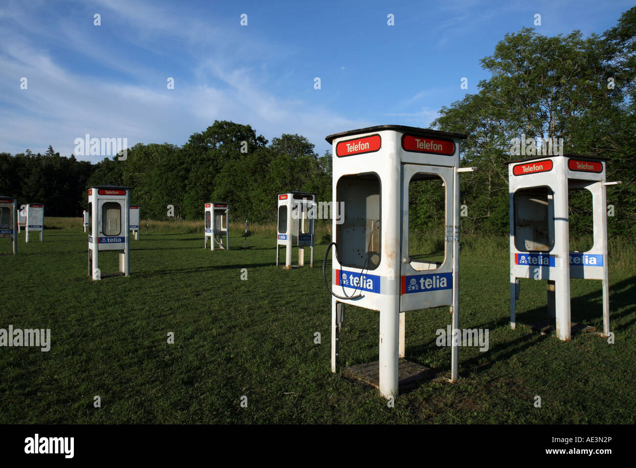 Field of scrapped phone booths Stock Photo