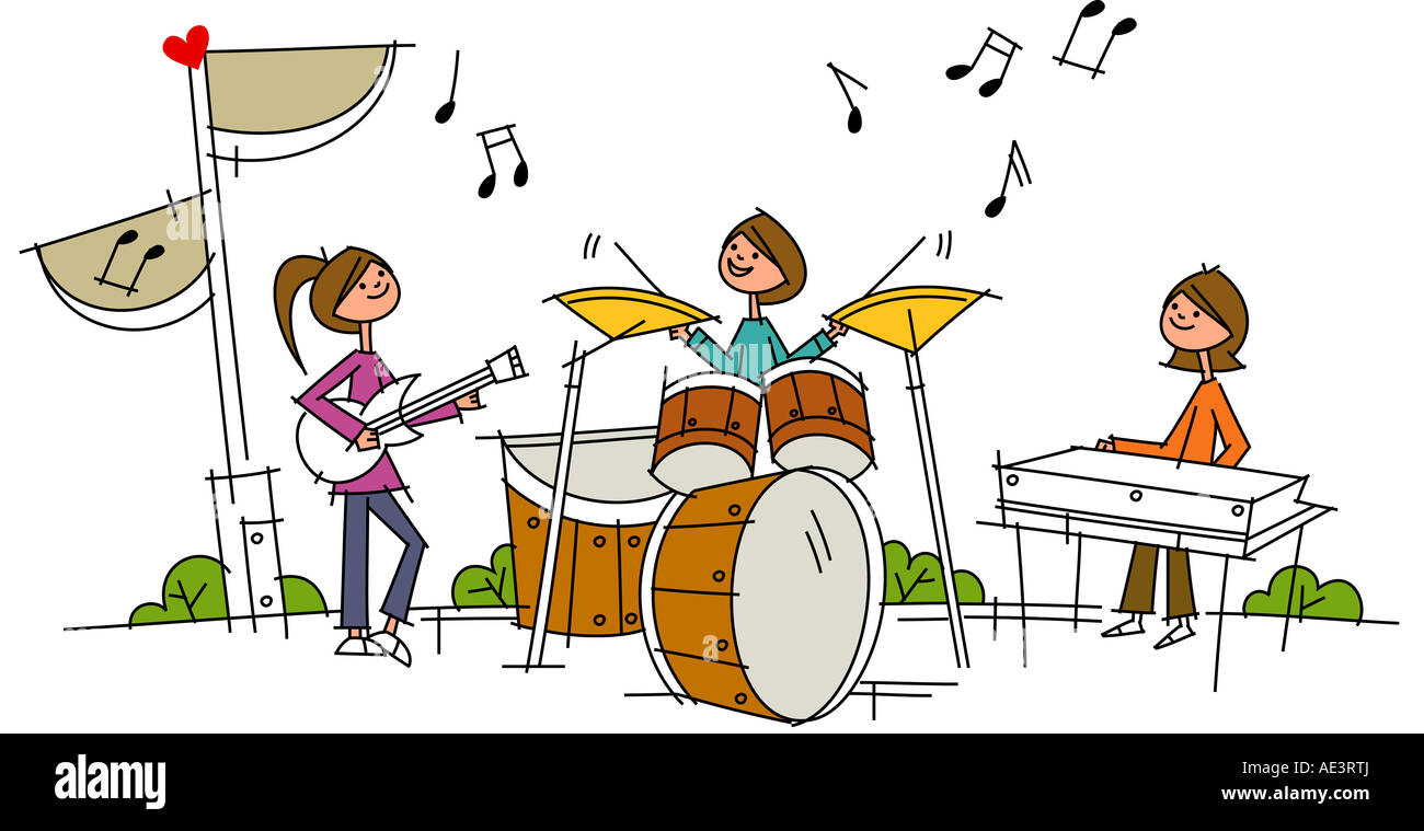 Three women performing in a musical band Stock Photo Alamy