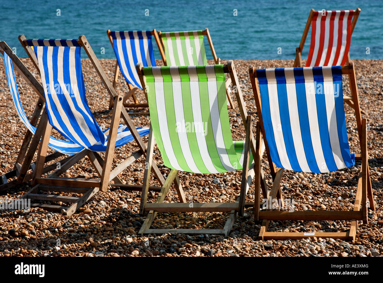 Deck Chairs on Brighton Beach Stock Photo Alamy