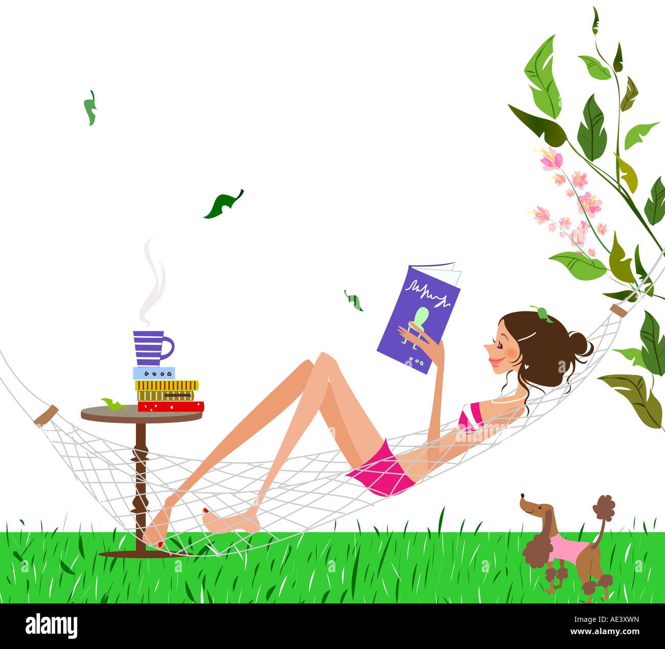 Side profile of a woman lying in a hammock reading a book Stock Photo ...