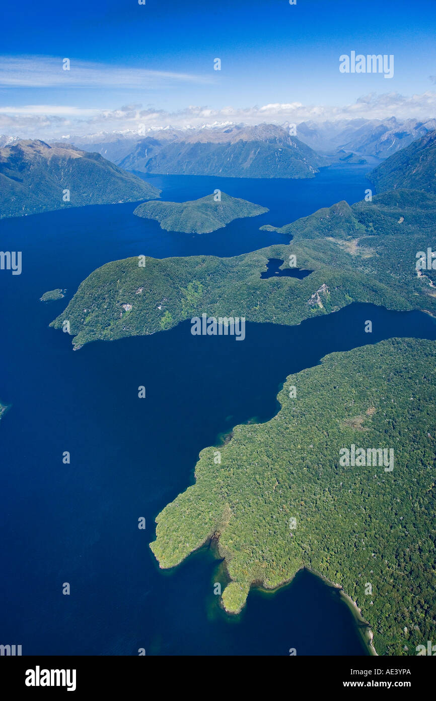 Lake Manapouri Fiordland National Park South Island New Zealand aerial Stock Photo