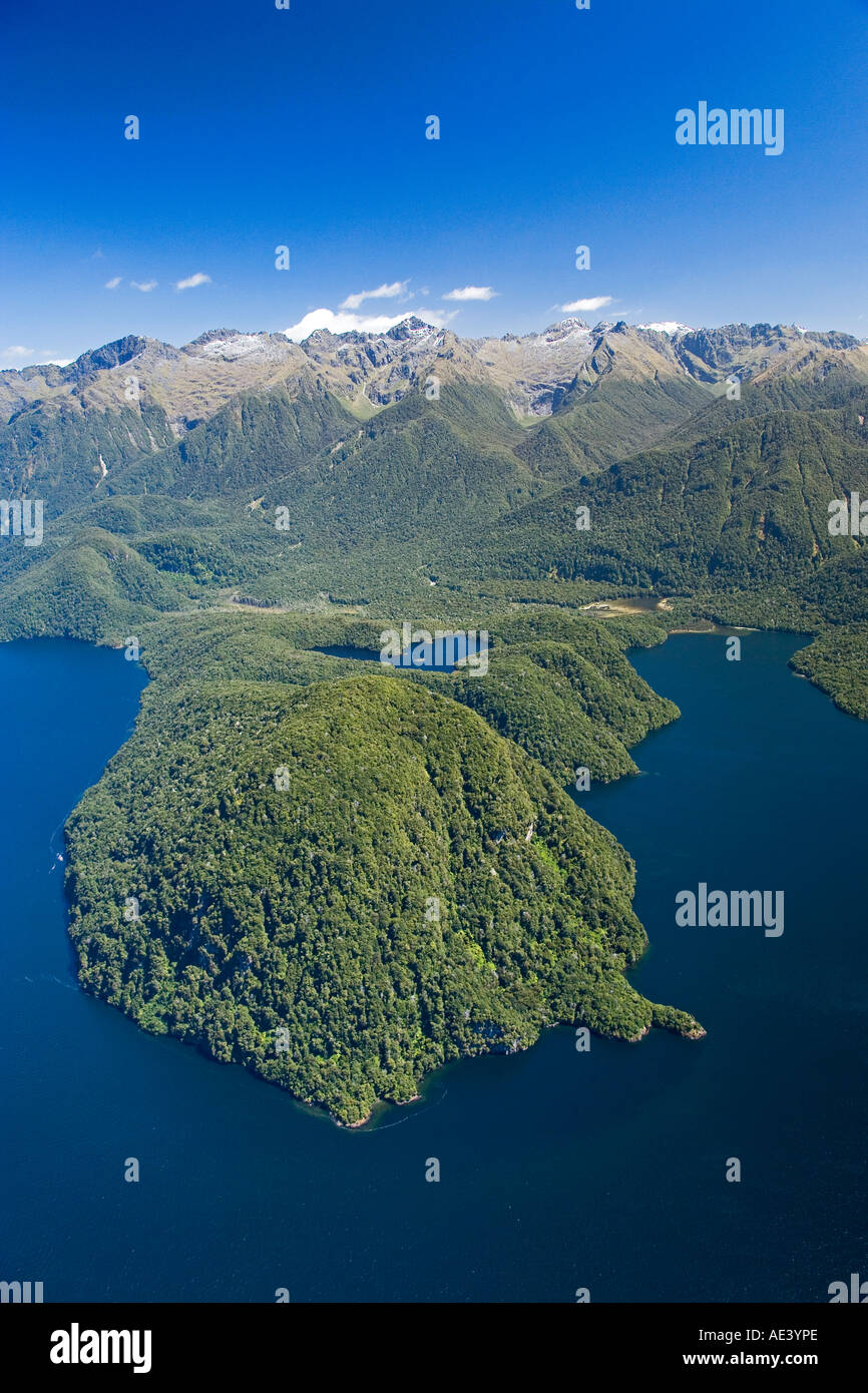 Lake Manapouri Fiordland National Park South Island New Zealand aerial ...