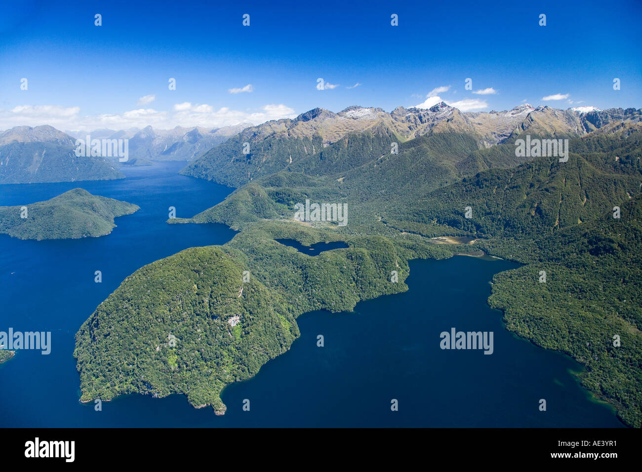 Lake Manapouri Fiordland National Park South Island New Zealand aerial Stock Photo