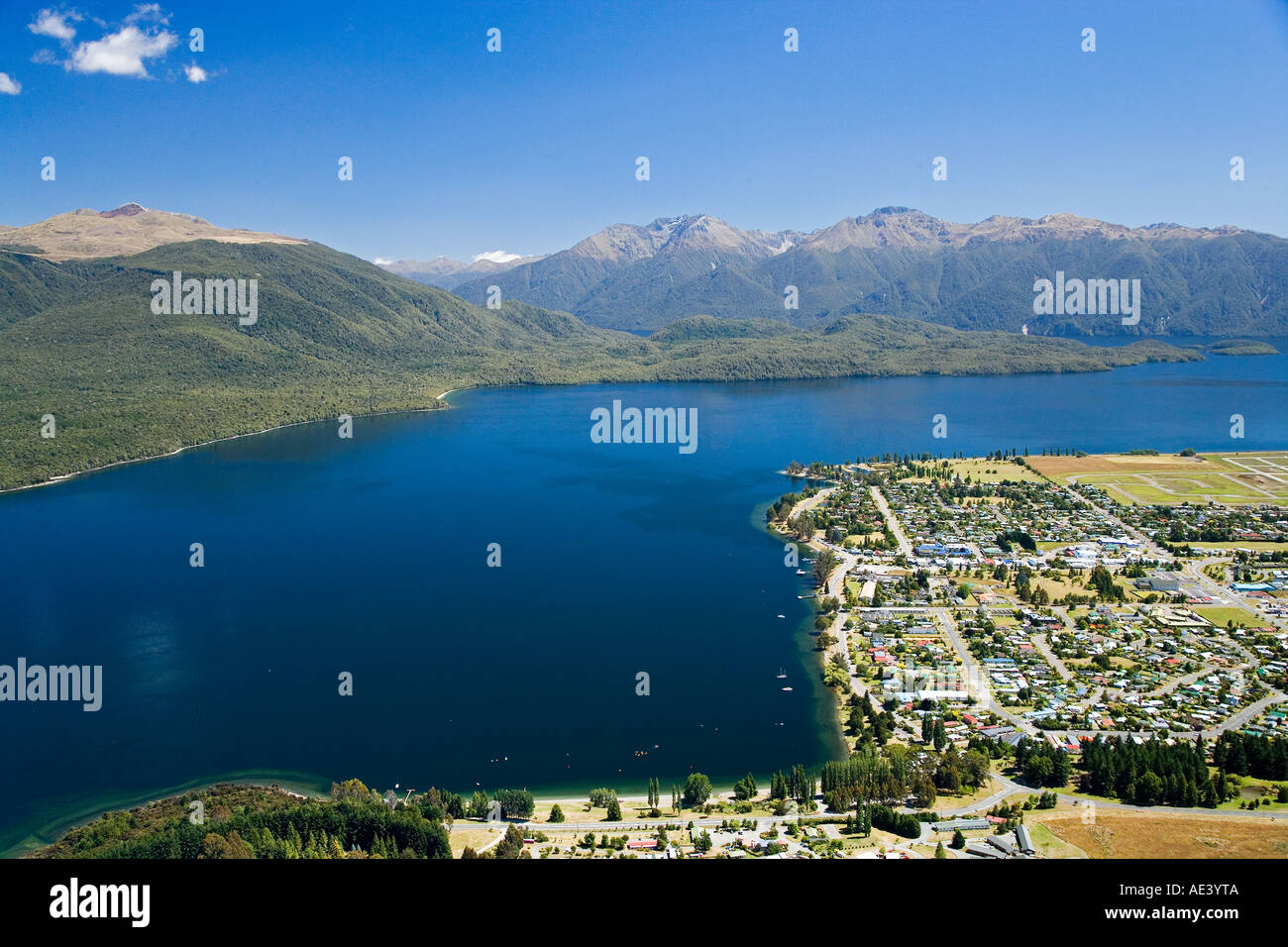 Te Anau and Lake Te Anau Fiordland South Island New Zealand aerial Stock Photo