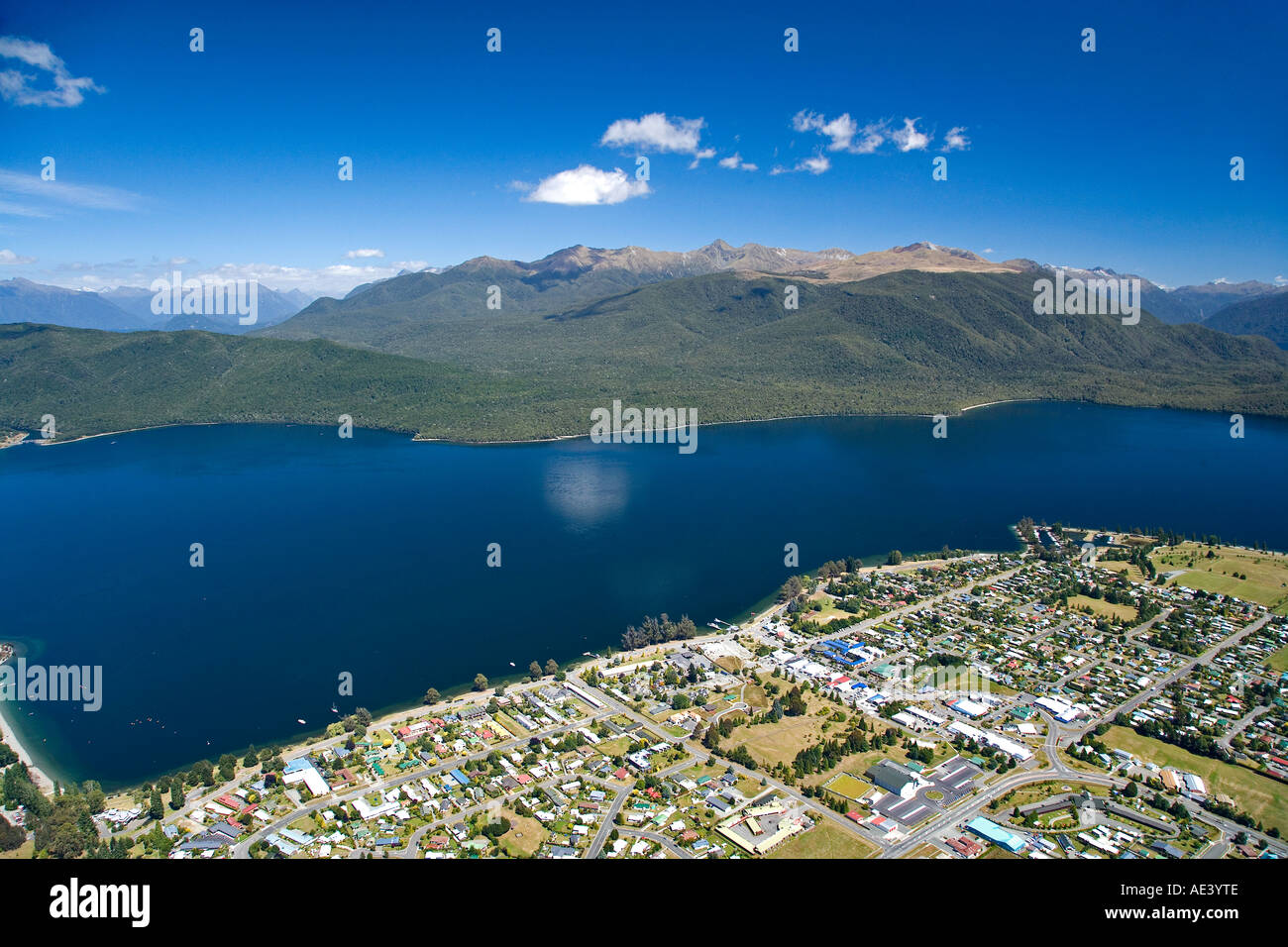 Te Anau and Lake Te Anau Fiordland South Island New Zealand aerial Stock Photo