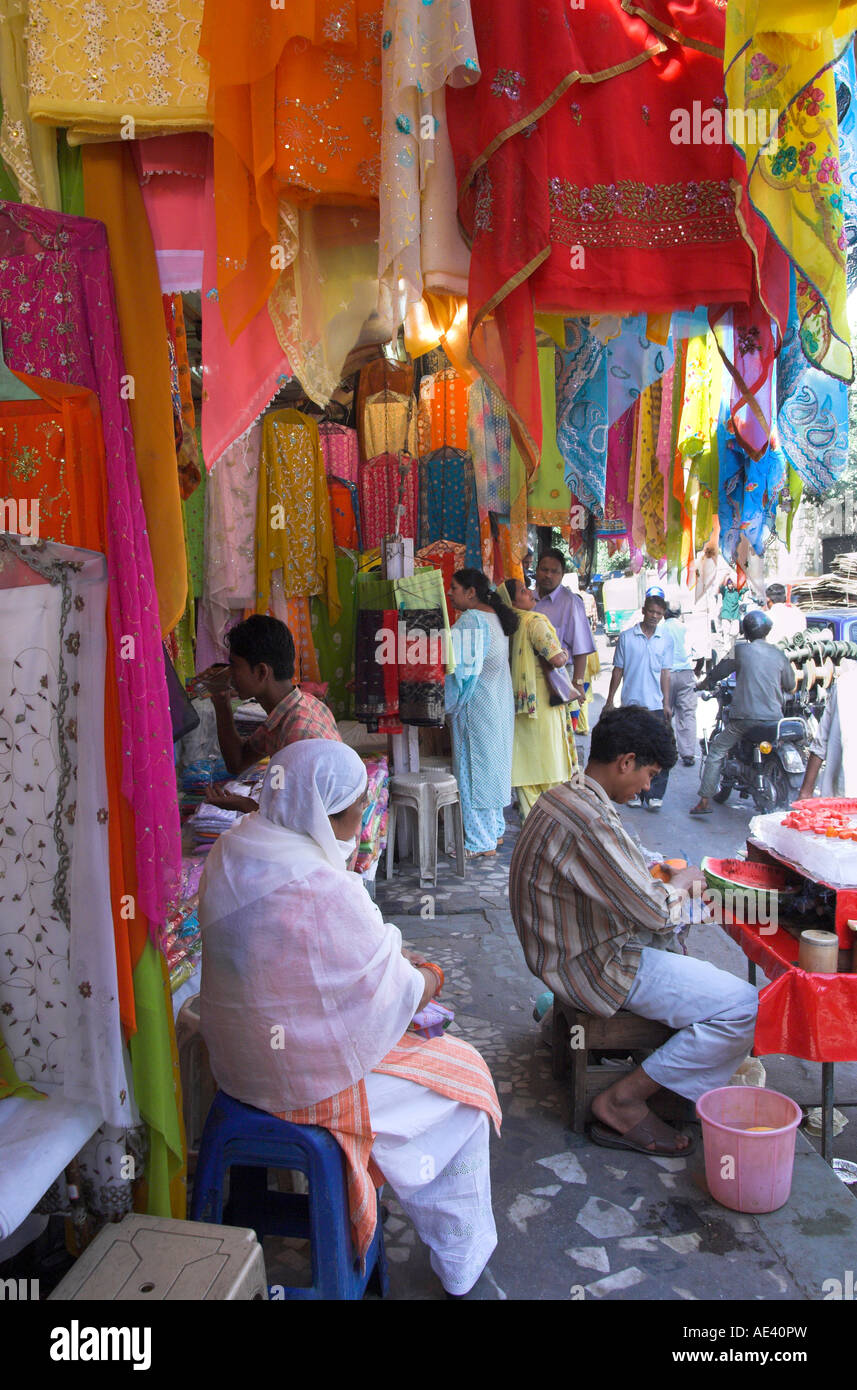Colourful clothes shops, Chandni Chowk bazaar, Old Delhi, Delhi, India,  Asia Stock Photo - Alamy