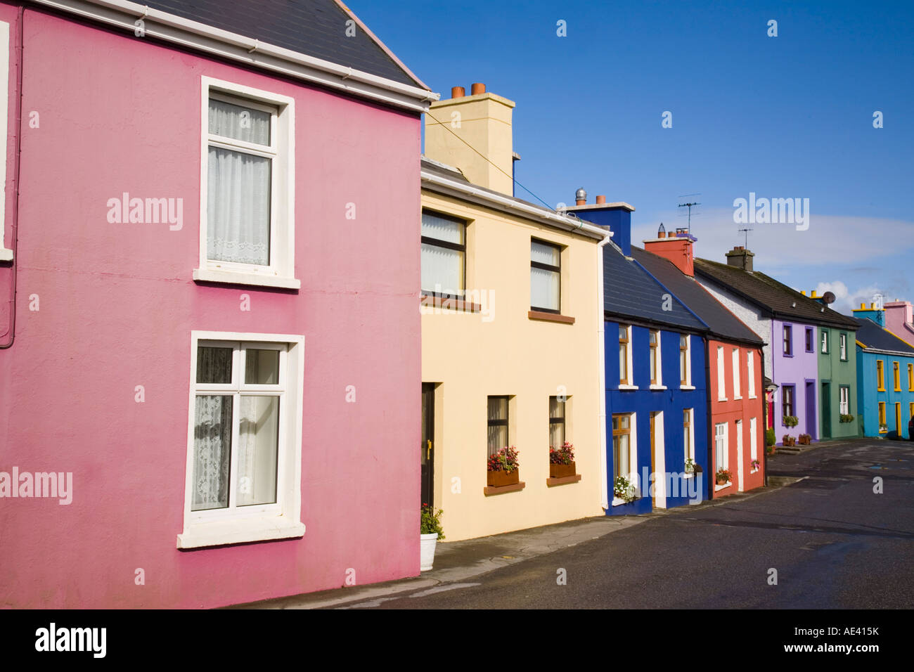 Traditional houses in main street of historical village, Eyeries, Beara