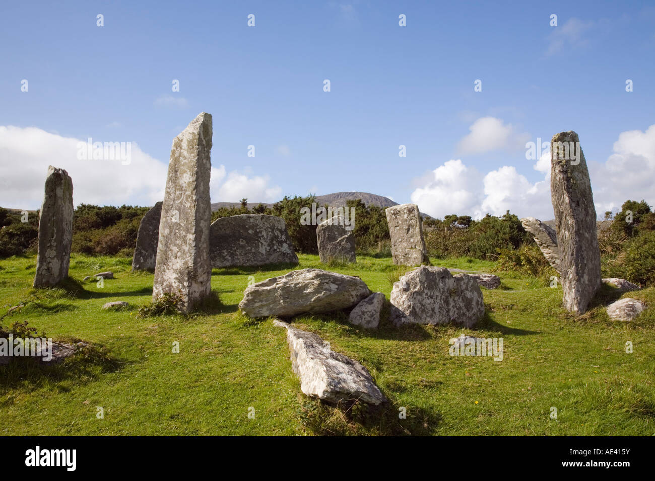 Derrintaggart West stone circle, megalithic site on Beara Peninsula, Castletown, County Cork, Munster, Republic of Ireland Stock Photo