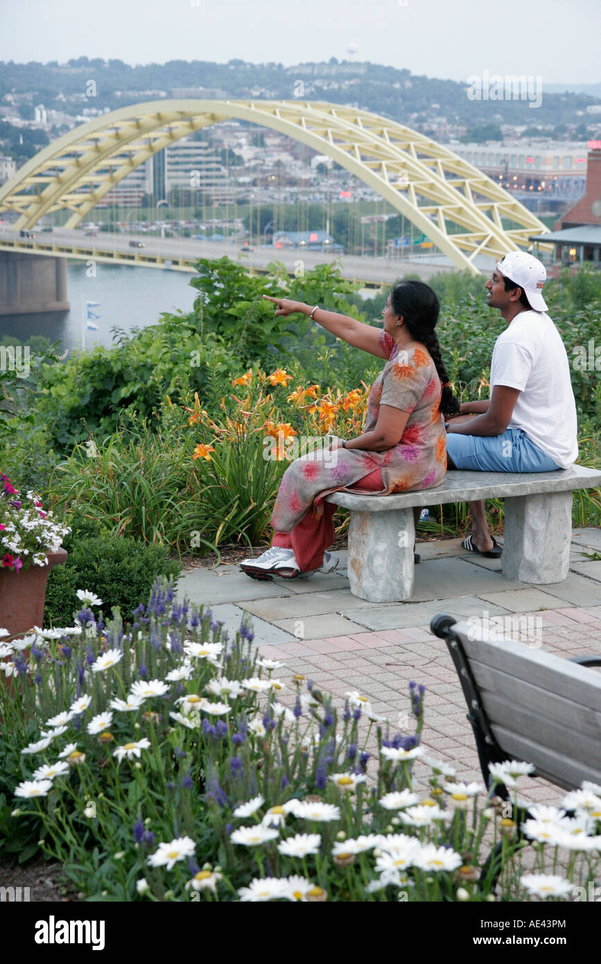 Cincinnati Ohio,Mount Adams historic Neighborhood Asian mother,mom,adult son,Ohio River view,OH070725045 Stock Photo