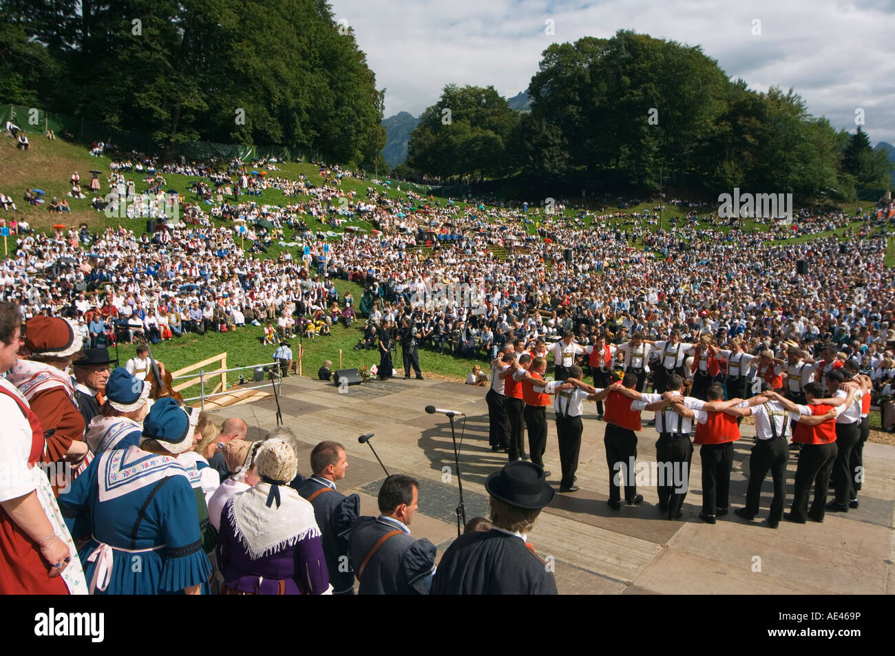 Alpine anniversary performance, Unspunnen Bicentenary festival, Interlaken, Jungfrau region, Switzerland, Europe Stock Photo