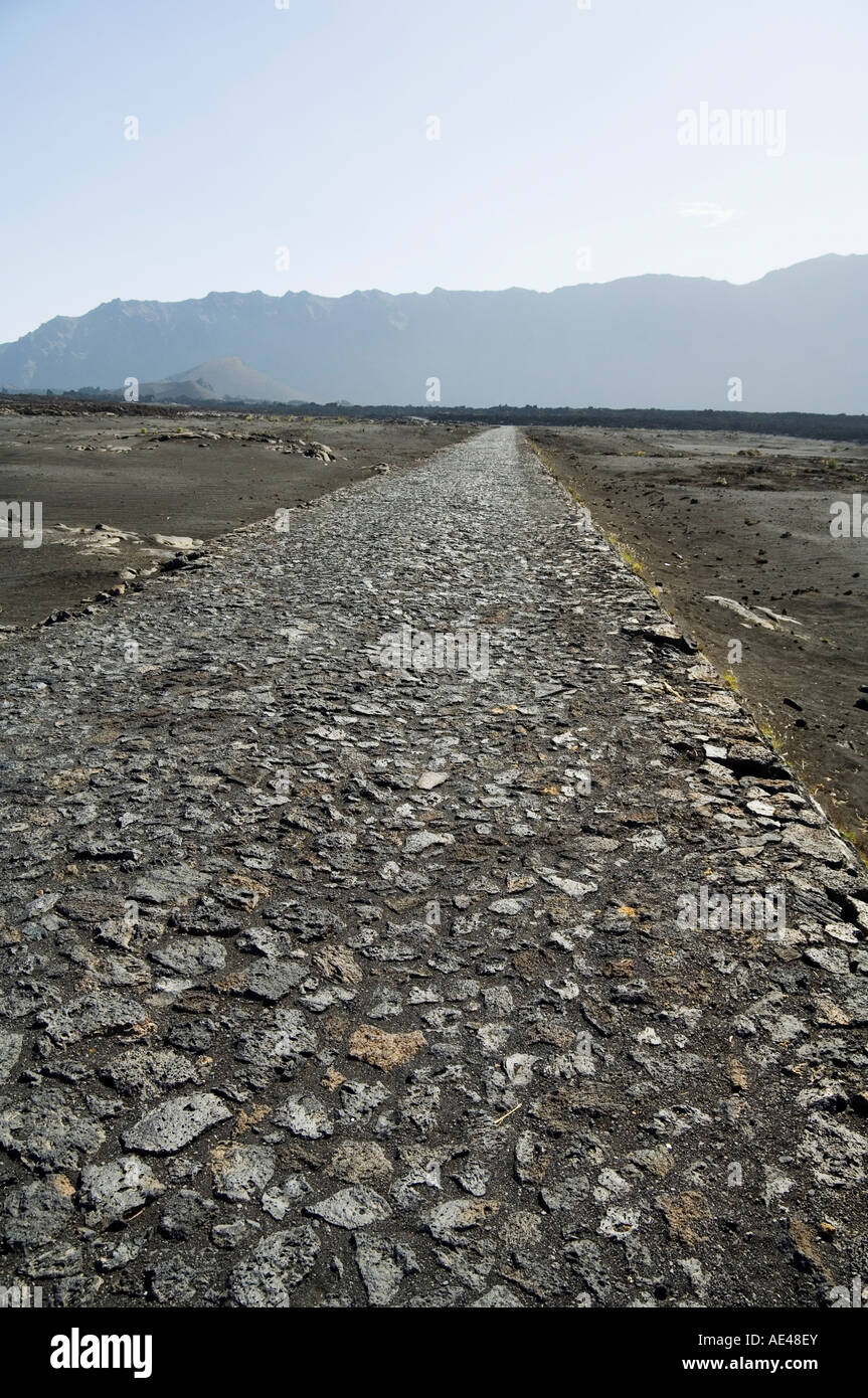 Cobblestone road in the volcanic caldera, Fogo (Fire), Cape Verde ...