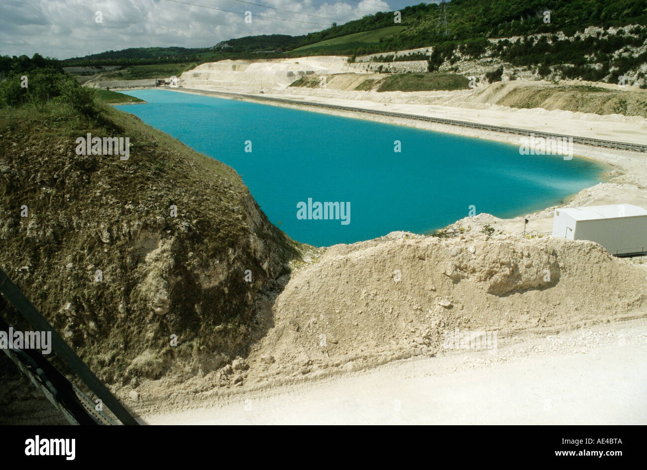 The Blue pool an old Chalk pit at Halling Kent before the closure of the cement works and conversation to a leisure facility, St. Andrew's Lakes Stock Photo