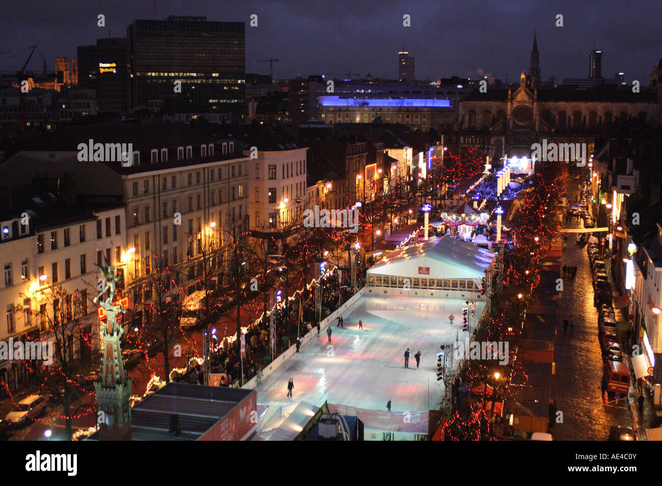 Christmas Market at Saint Catherine in Brussels, Belgium Stock Photo