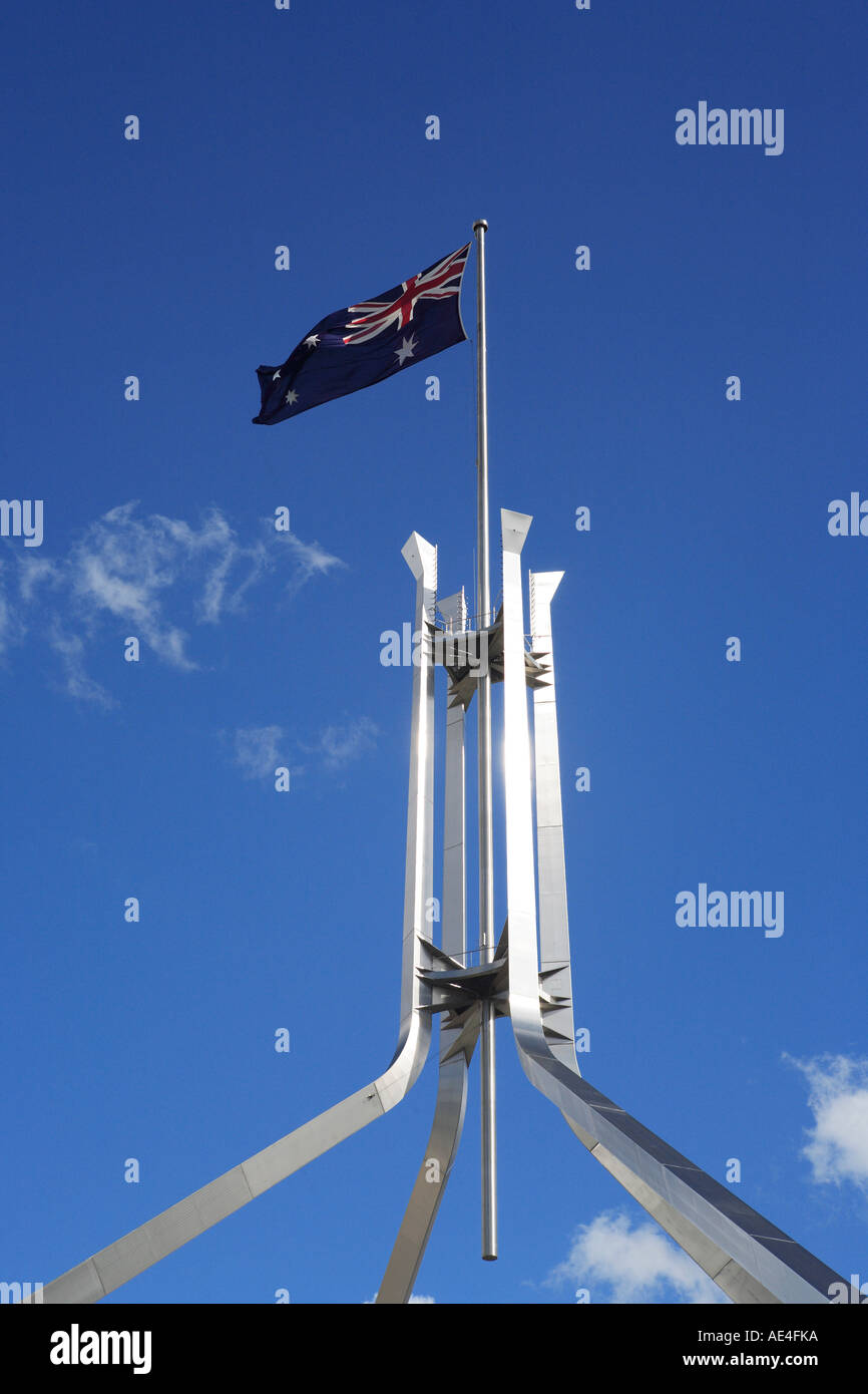 modern flagpole structure on top of new parliament house, Canberra