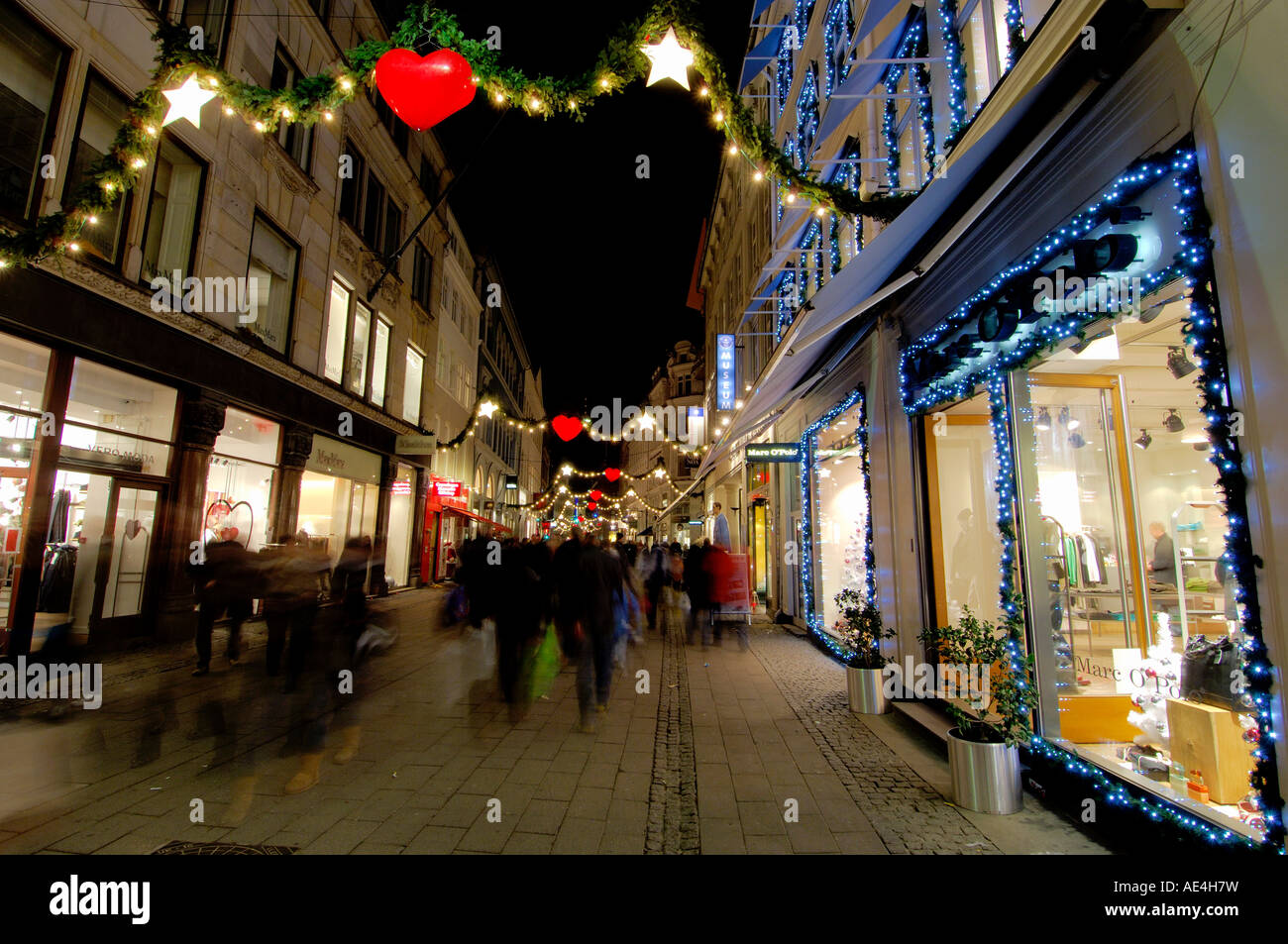 Stroget Ostergade shopping area at Christmas, Copenhagen, Denmark ...