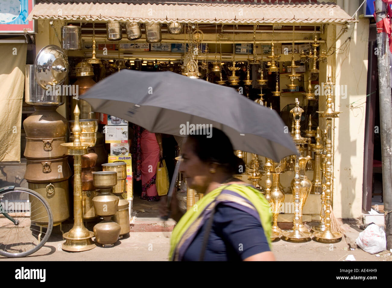 Brass and copper good for sale in shop Bazaar Street Trivandrum Kerala