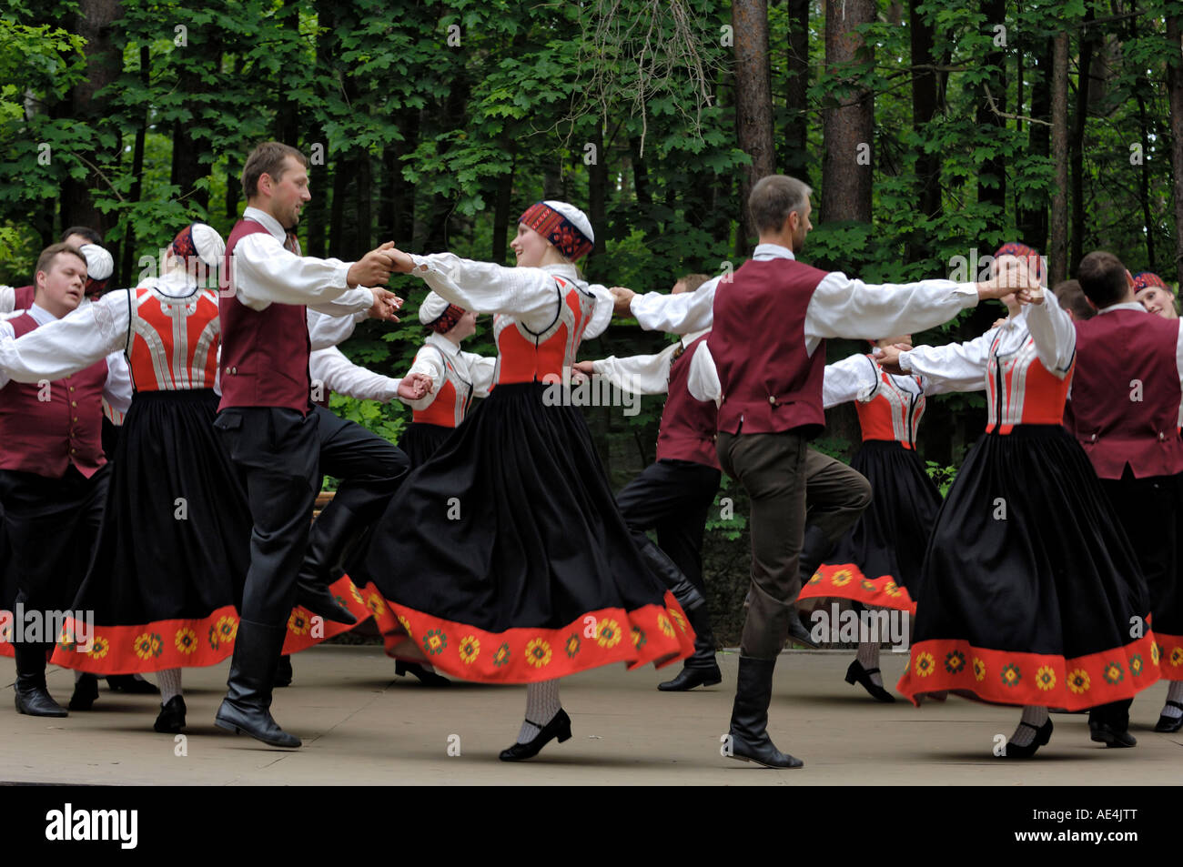 Traditional Latvian folk dancing, performed at the Latvian Open Air Ethnographic Museum, near