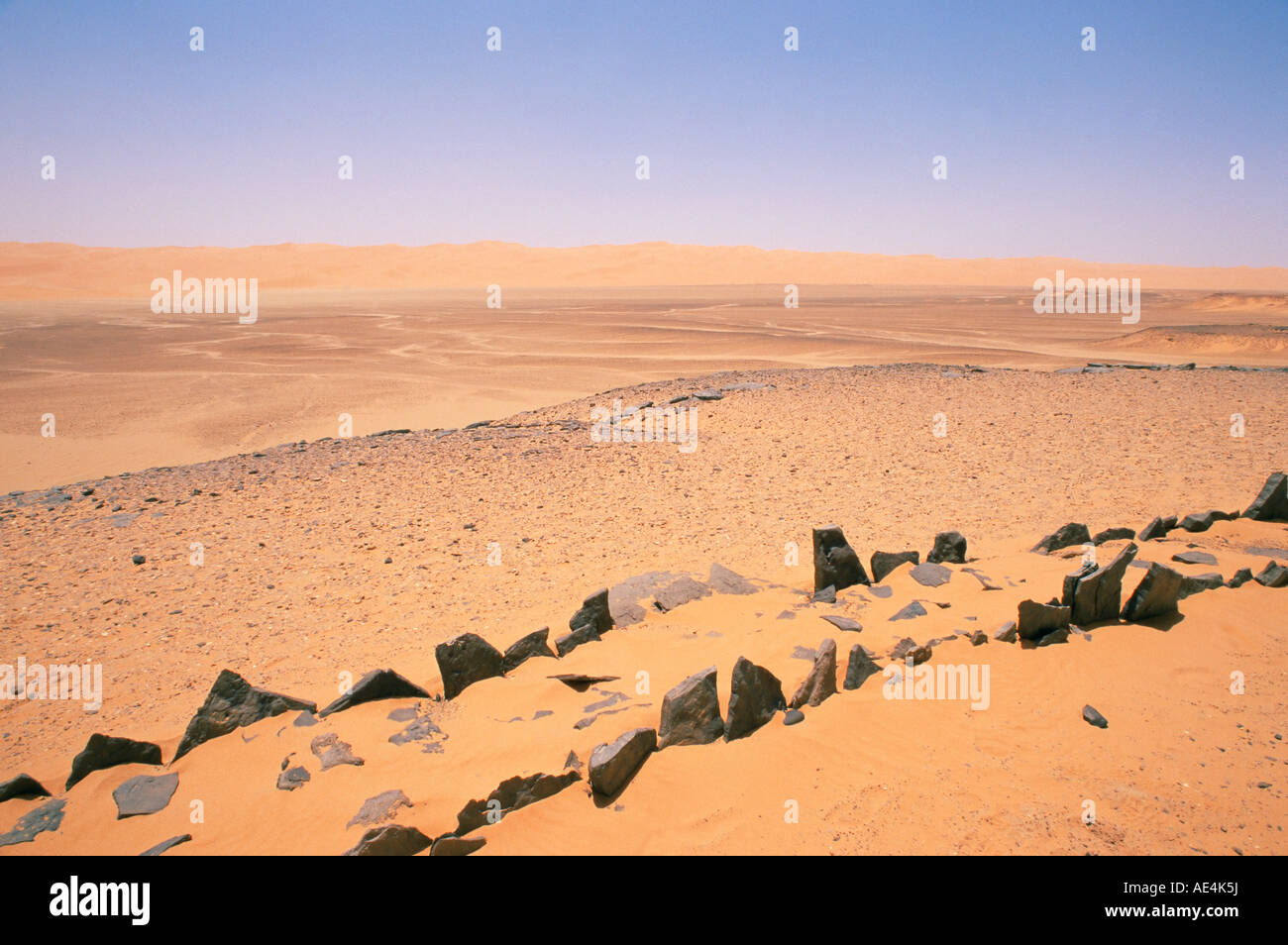Pre-islamic settlement, Messak Mellet, Southwest Desert, Libya, North Africa, Africa Stock Photo