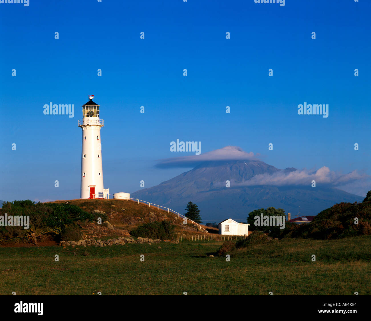 New zealand Mt Taranaki Mt Egmond National park lighthouse Stock Photo