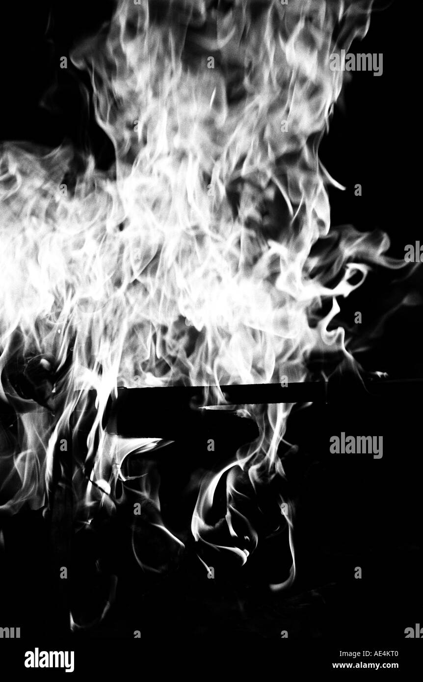 camp fire in black and white Stock Photo - Alamy