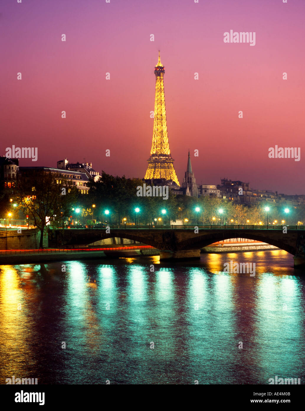 France Paris Eiffel tower Seine twilight Stock Photo