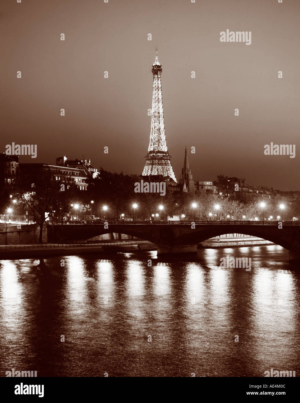 France Paris Eiffel tower sepia  Stock Photo