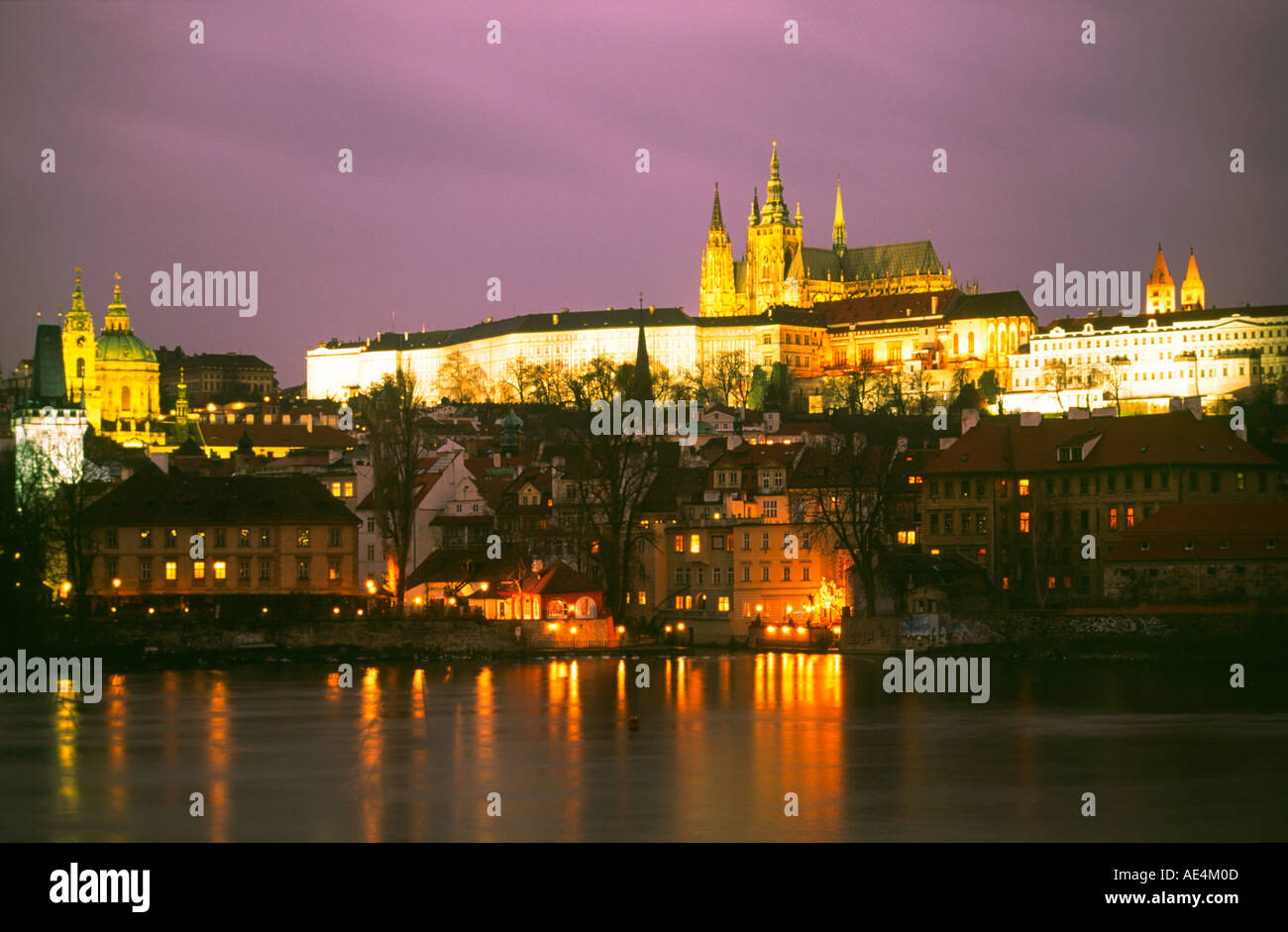 Czech Republic Prague castle Moldau at twilight Stock Photo