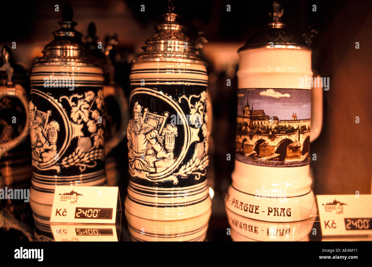 czech republic prague beer jugs souvenir shop stock photo 4428816